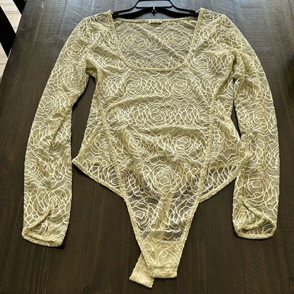 NWOT Free People In My Head Bodysuit Floral Lace Sheer Square Neck Feminine M - Picture 7 of 11